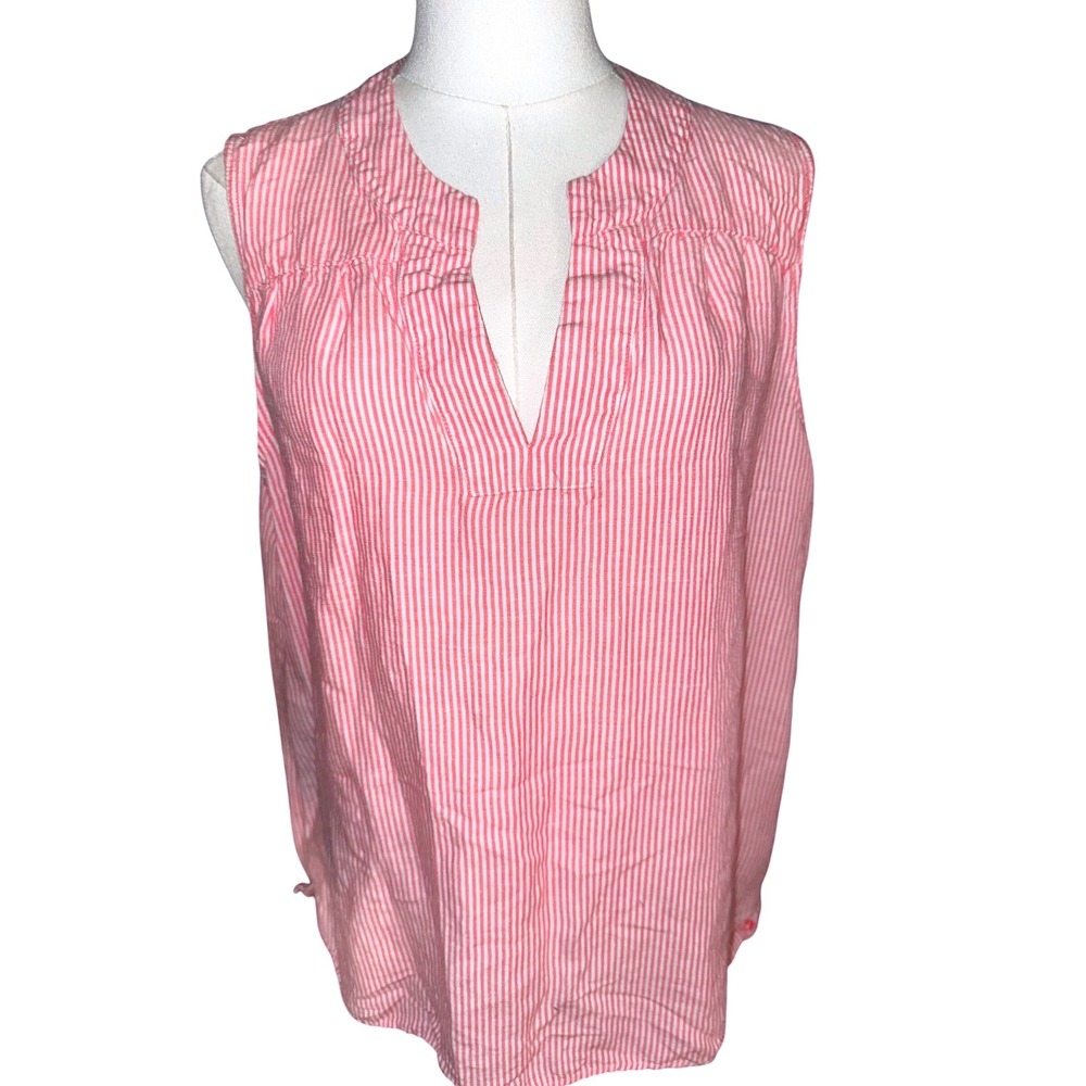 Joules Juliette Linen blend Pink White Striped Sleeveless Blouse Top US 12